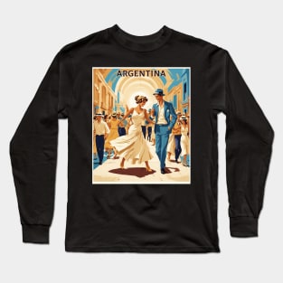 Street Tango Dancing Argentina Vintage Tourism Poster Long Sleeve T-Shirt